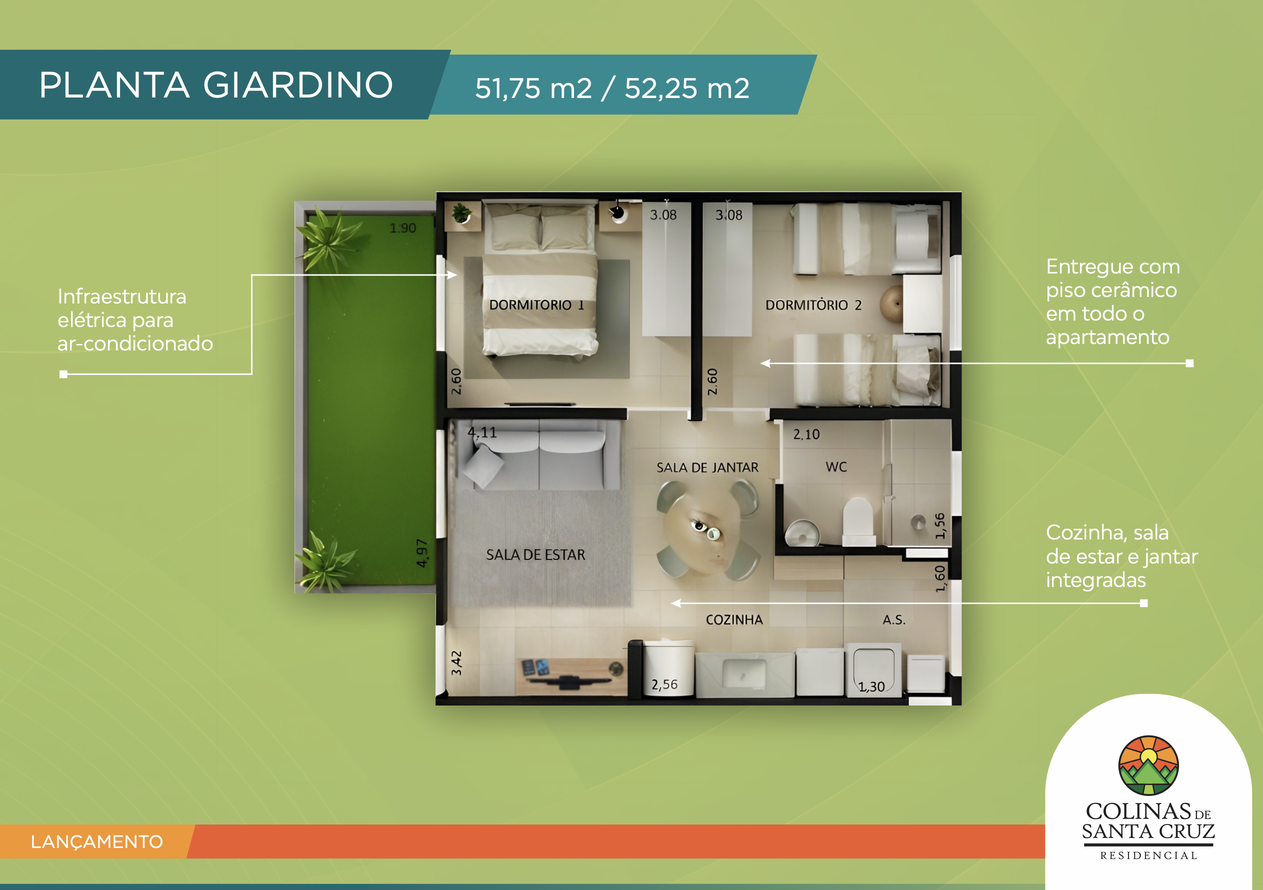 Planta Giardino de 51,75 m² a 52,25 m²
